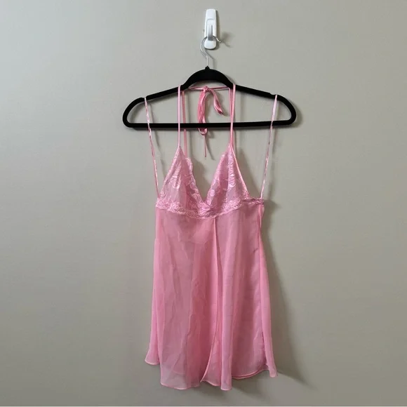 La Senza Y2K pink lace mesh babydoll halter neck tie lingerie cami top - Picture 1 of 4